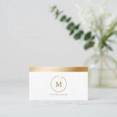 Wit Gouden Streep Monogram Cirkel Visitekaartje (Staand voorkant)
