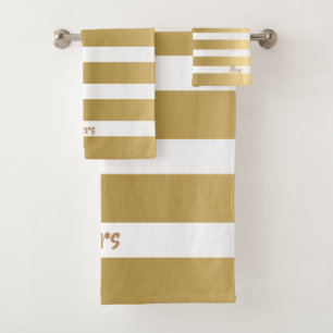 Wit & Gouden Strepen Modern Ontwerp Bad Handdoek