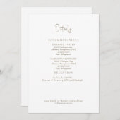 Wit Gouden Tekst Bruiloft Details Enclosure Kaart (Voorkant / Achterkant)