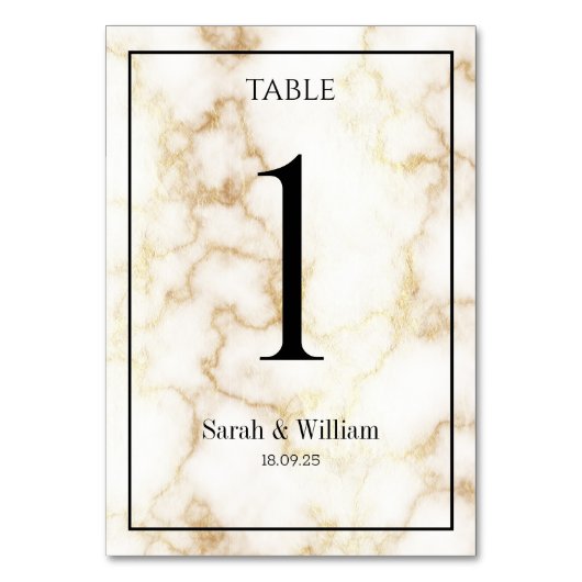 Wit & Gouden Vein Marmeren Trouwtafel Nummer Kaart (Achterkant)