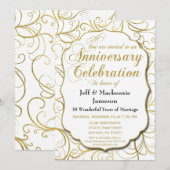 Wit Gouden Wervel Jubileum Uitnodiging Elegant (Voorkant / Achterkant)