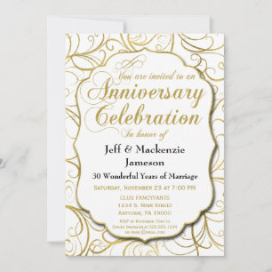 Wit Gouden Wervel Jubileum Uitnodiging Elegant