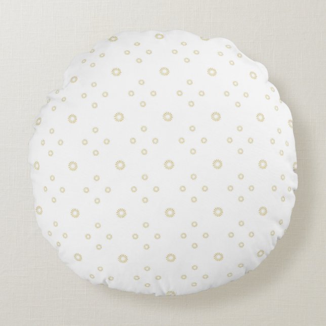 Wit | Gouden Zinnia Zon Rond Kussen (Voorkant)