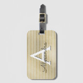 Wit & Goudfolie Gestreept Monogram & Initiaal Bagagelabel (Voorkant (verticaal))