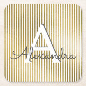 Wit & Goudfolie Gestreept Monogram & Initiaal Kartonnen Onderzetters (Voorkant)