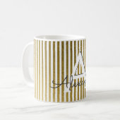 Wit & Goudfolie Gestreept Monogram & Initiaal Koffiemok (Voorkant links)