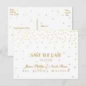 Wit & Goudfolie Stippen Save The Date Briefkaart (Voorkant / Achterkant)