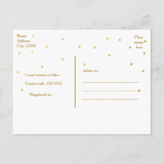 Wit & Goudfolie Stippen Save The Date Briefkaart (Achterkant)