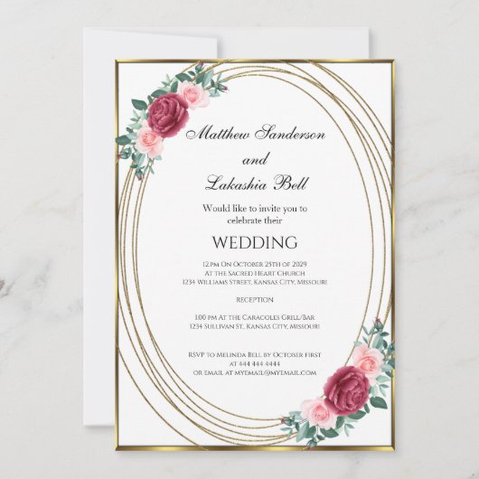 Wit-goudroze rode bloemen Klassiek Kaart (Voorkant)