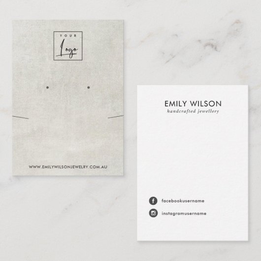 WIT-GRAY CONCRETENECKLACE EARING DISPLAY UIT VISITEKAARTJE (Voorkant / Achterkant)