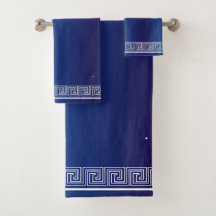 Wit Grecian Frieze Design Marine Blauw