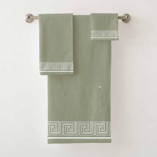 Wit Grecian Frieze Design Sage Bad Handdoek (Insitu)