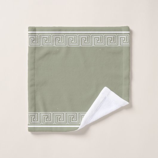 Wit Grecian Frieze Design Sage Bad Handdoek (Wasdoekje)