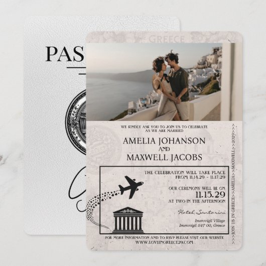Wit Griekenland Paspoort Uitnodiging voor de bruil (Voorkant / Achterkant)