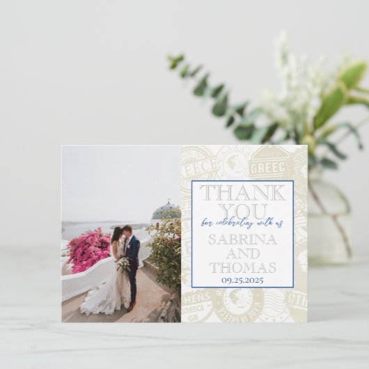 Wit Griekenland trouwfoto dank u Bedankkaart (Staand voorkant)