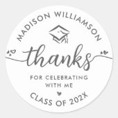 Wit Grijs Afstuderen Modern Bedankt Script Pet Ronde Sticker (Voorkant)