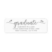 Wit Grijs Afstuderen Script Hearts Modern Adres Etiket (Voorkant)