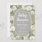 Wit Grijs Bloemen Geslacht Neutraal Chic Baby show Kaart (Voorkant)