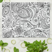 Wit & Grijs  Bloemen Paisley Theedoek (Gevouwen)