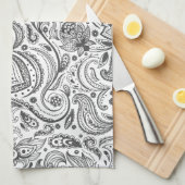 Wit & Grijs  Bloemen Paisley Theedoek (Quarter Fold)