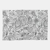 Wit & Grijs  Bloemen Paisley Theedoek (Horizontaal)