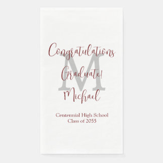 Wit Grijs Bourgondië Monogrammed Graduation Party Servet
