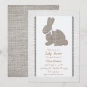 Wit Grijs Burlap Rustiek Bunny Paasfeest Baby show Kaart (Voorkant / Achterkant)