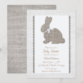 Wit Grijs Burlap Rustiek Bunny Paasfeest Baby show Kaart