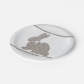 Wit Grijs Burlap Rustiek Bunny Paasfeest Baby show Papieren Bordje (Gekanteld)