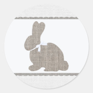 Wit Grijs Burlap Rustiek Bunny Paasfeest Baby show Ronde Sticker