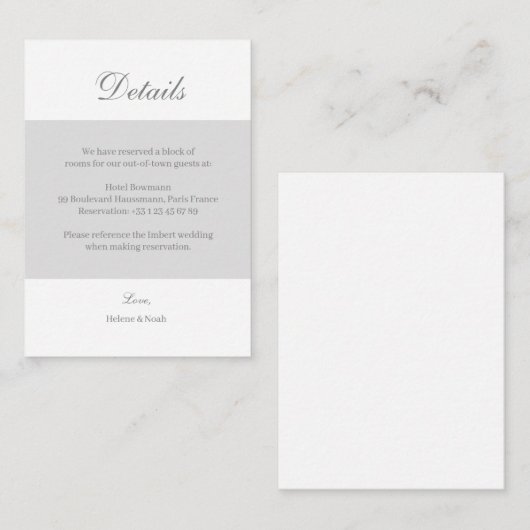 Wit Grijs Elegant Huwelijk Hotel Detail Behuizing Informatiekaartje (Voorkant / Achterkant)