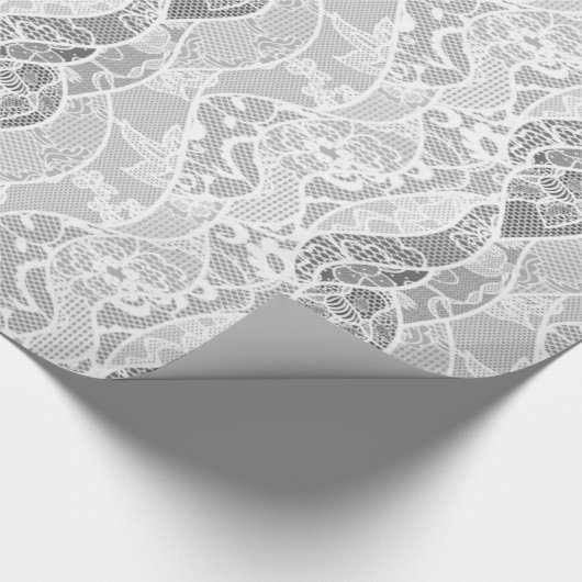 wit grijs floraal patroon cadeaupapier (Hoek)