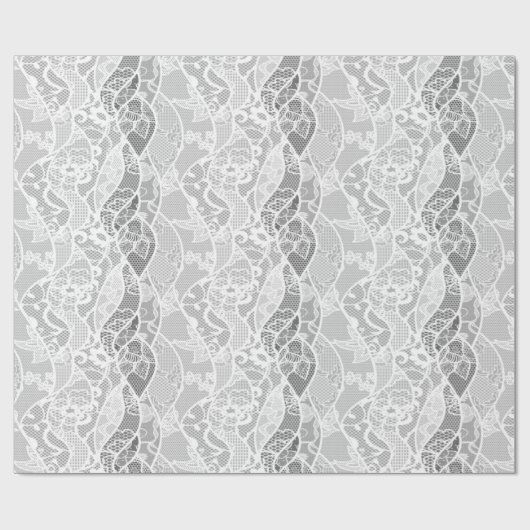 wit grijs floraal patroon cadeaupapier (Vlak)