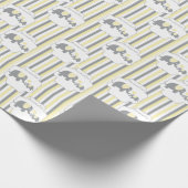 Wit, Grijs & Gele Streep Olifanten Baby shower Cadeaupapier (Hoek)