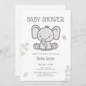 Wit Grijs Gender Neutral Elephant Baby shower Kaart (Voorkant / Achterkant)