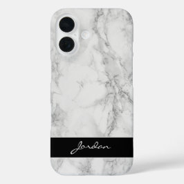 Wit & Grijs Gepolijst Marmeren Steen met Naam iPhone 16 Hoesje