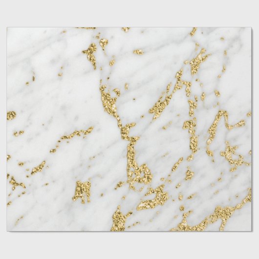 Wit Grijs Goud Faux Glitter Carrara Marmeren Steen Cadeaupapier (Vlak)