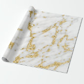 Wit Grijs Goud Faux Glitter Carrara Marmeren Steen Cadeaupapier (Uitgerold)
