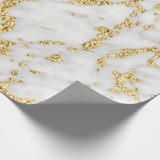 Wit Grijs Goud Faux Glitter Carrara Marmeren Steen Cadeaupapier (Hoek)