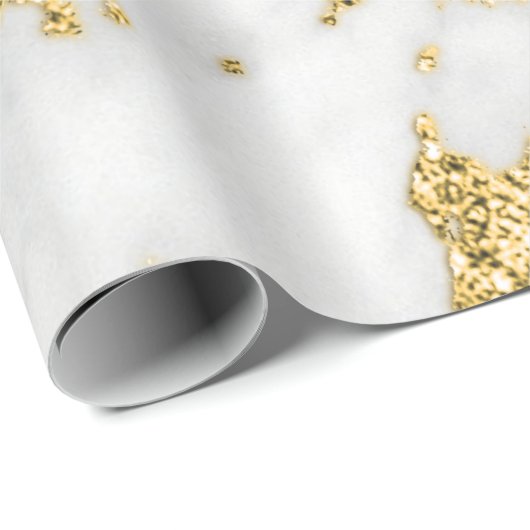 Wit Grijs Goud Faux Glitter Carrara Marmeren Steen Cadeaupapier (Rol Hoek)