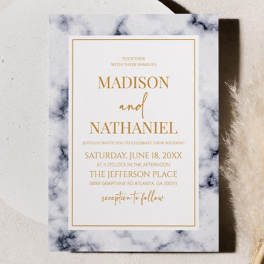 Wit Grijs Goud Marmer Elegant Bruiloft Kaart