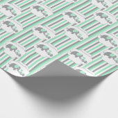 Wit, Grijs & Groen Streep Olifanten Baby shower Cadeaupapier (Hoek)