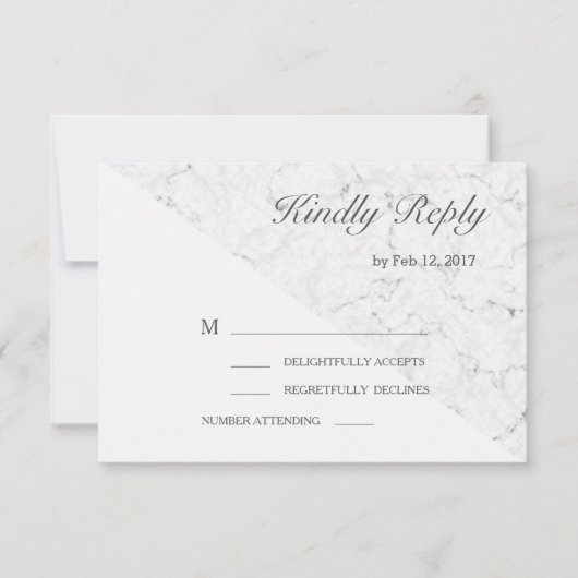 Wit grijs marmer effect moderne trouw-rsvp kaart (Voorkant)