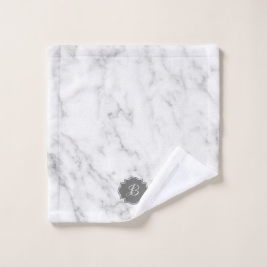 Wit & Grijs Marmeren Monogram Bad Handdoek (Wasdoekje)