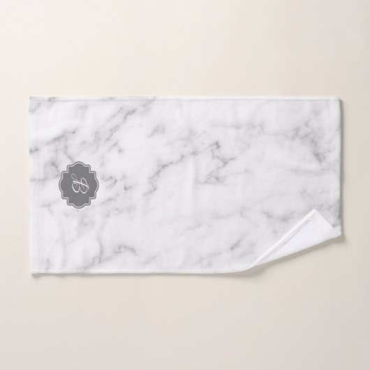 Wit & Grijs Marmeren Monogram Bad Handdoek (Handdoek)