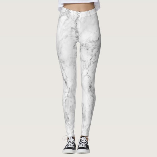 Wit & Grijs Marmeren Steen Ontwerp Leggings (Voorkant)