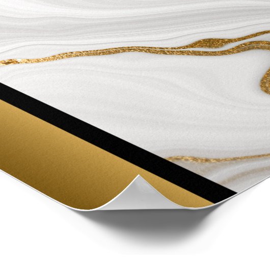 Wit Grijs Marmeren Steen/Zwart Gouden Rand Art Poster (Hoek)
