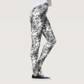 Wit & Grijs Monochromatisch Bloempatroon Leggings (Rechts)