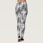 Wit & Grijs Monochromatisch Bloempatroon Leggings (Achterkant)