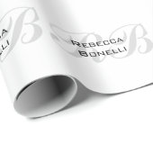 Wit Grijs Monogram Naam Initiaal Eenvoudig Stijlvo Cadeaupapier (Rol Hoek)